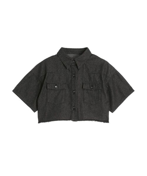 EVRIS（エヴリス）の「ハーフスリーブデニムショートシャツ（シャツ/ブラウス・レディース・インディゴブルー/ブラック・FREE）」の19枚目の写真