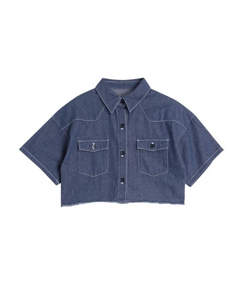 EVRIS（エヴリス）の「ハーフスリーブデニムショートシャツ（シャツ/ブラウス・レディース・インディゴブルー/ブラック・FREE）」の20枚目の写真