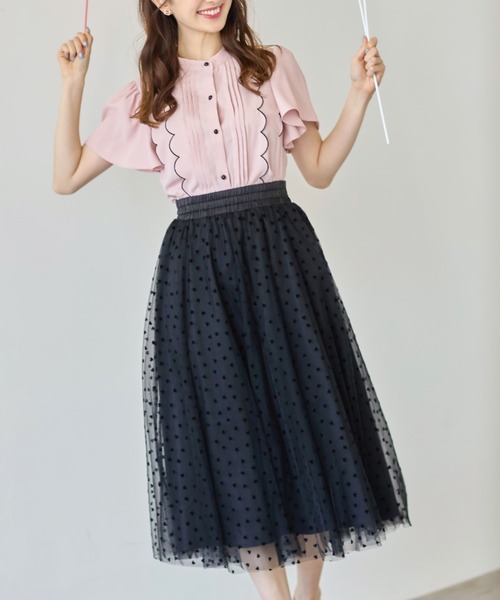tocco closet（トッコ　クローゼット）の「フロントタック×スカラップ刺繍フレアスリーブ配色ブラウス（シャツ/ブラウス・レディース・オフホワイト/ピンク・M）」の19枚目の写真