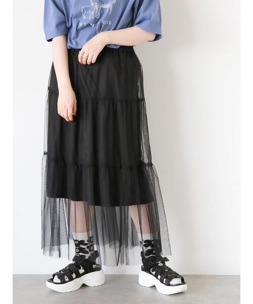 ehka sopo(エヘカソポ)の「チュールティアードスカート(スカート・レディース・ブラック/ブルー/キナリ・F)」の3枚目の写真
