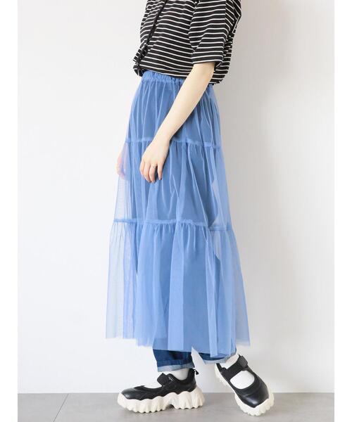 ehka sopo(エヘカソポ)の「チュールティアードスカート(スカート・レディース・ブラック/ブルー/キナリ・F)」の4枚目の写真