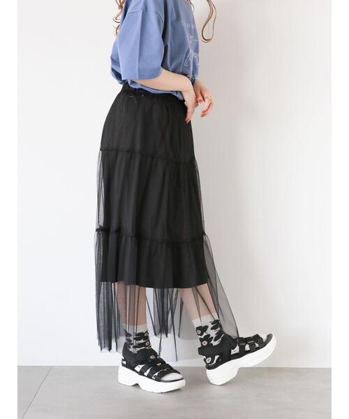 ehka sopo(エヘカソポ)の「チュールティアードスカート(スカート・レディース・ブラック/ブルー/キナリ・F)」の11枚目の写真