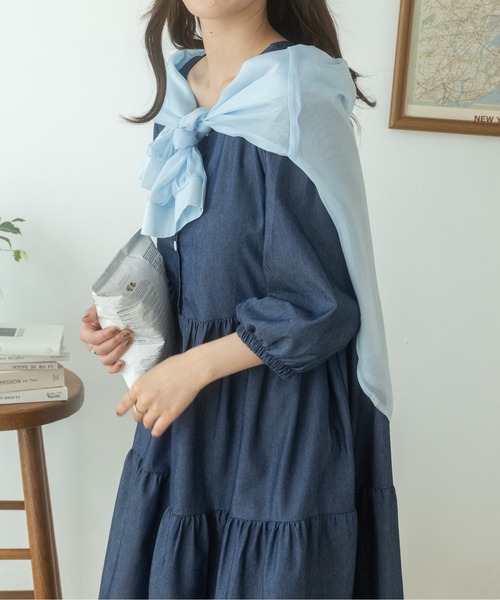 Ada.(エイダ)の「秋口まで活躍! デニム風 ティアードワンピース(ワンピース・レディース・ダークブルー/ライトブルー・FREE)」の6枚目の写真