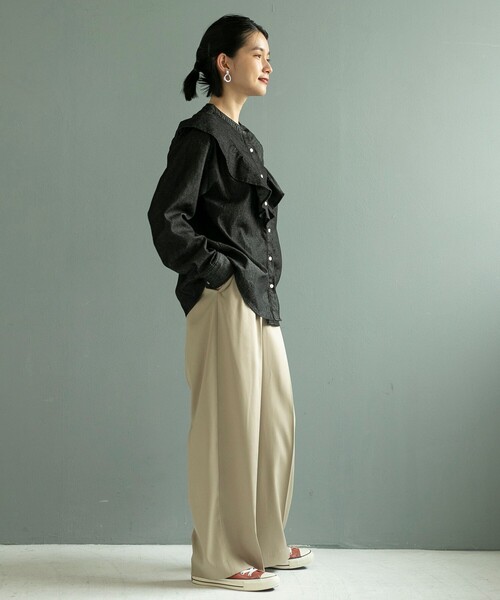 coen(コーエン)の「フリルデニムシャツブラウス(シャツ/ブラウス・レディース・ブラック/コバルトブルー・M/L/S)」の10枚目の写真