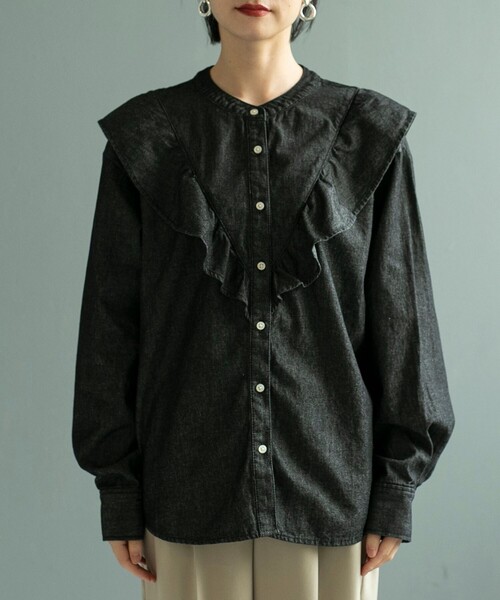 coen(コーエン)の「フリルデニムシャツブラウス(シャツ/ブラウス・レディース・ブラック/コバルトブルー・M/L/S)」の13枚目の写真