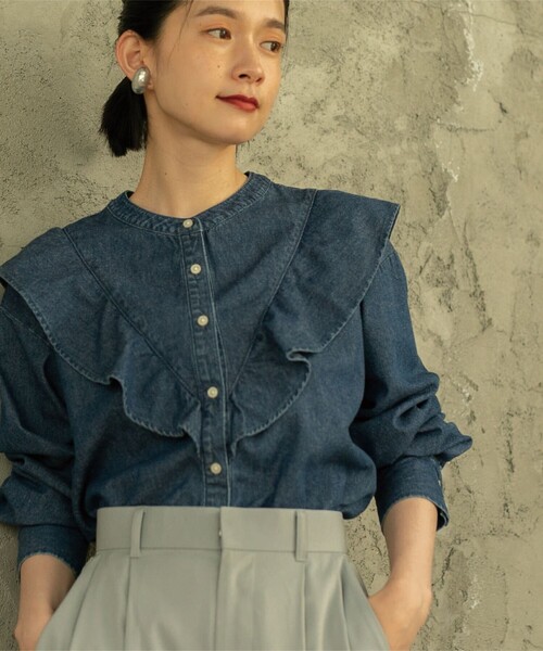 coen(コーエン)の「フリルデニムシャツブラウス(シャツ/ブラウス・レディース・ブラック/コバルトブルー・M/L/S)」の16枚目の写真