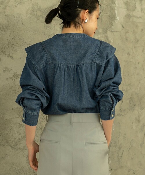 coen(コーエン)の「フリルデニムシャツブラウス(シャツ/ブラウス・レディース・ブラック/コバルトブルー・M/L/S)」の18枚目の写真