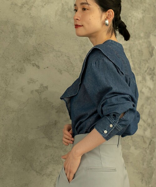 coen(コーエン)の「フリルデニムシャツブラウス(シャツ/ブラウス・レディース・ブラック/コバルトブルー・M/L/S)」の19枚目の写真