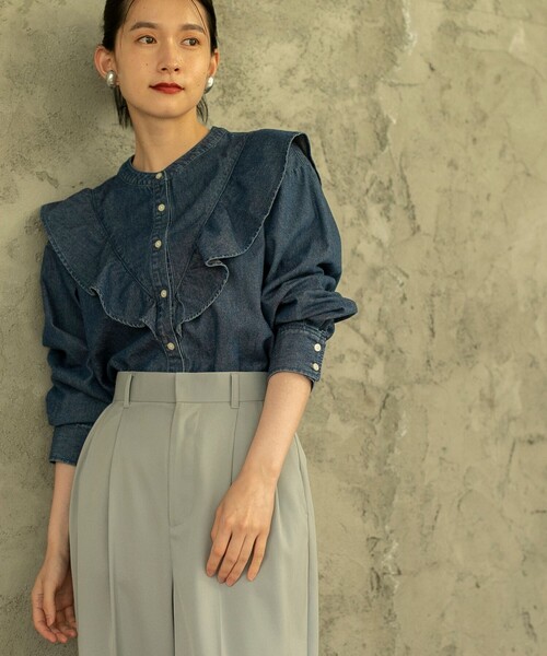 coen(コーエン)の「フリルデニムシャツブラウス(シャツ/ブラウス・レディース・ブラック/コバルトブルー・M/L/S)」の20枚目の写真