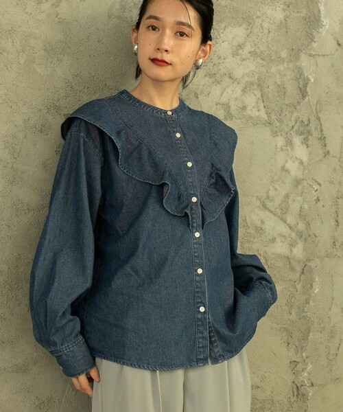 coen（コーエン）の「フリルデニムシャツブラウス（シャツ/ブラウス