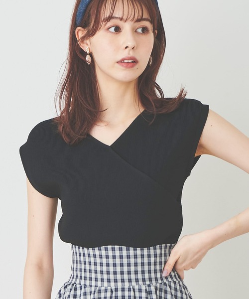 ご購入者様決定꒰MORGAN꒱シースルー カシュクール ニット 黒 半袖 トップス ご購入者様決定꒰MORGAN꒱シースルー カシュクール ニット 黒 半袖