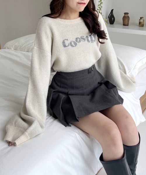 【loungedress】ジャガードロゴニット　グレー loungedress】ジャガードロゴニット グレー