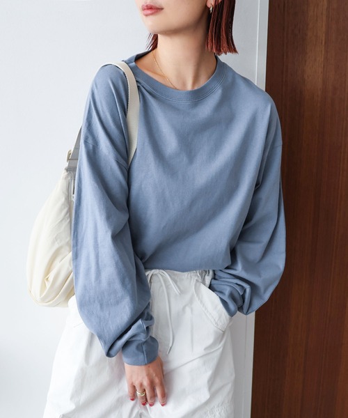 andme(アンドミー)の「タックボリューム袖長袖Tシャツ(Tシャツ/カットソー・レディース・ブラック/ホワイト×ブラック/ブラウン/ベージュ系その他/ブルーグレー/スミクロ/オフホワイト・M)」の5枚目の写真