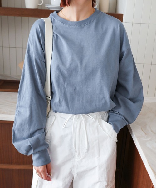 andme(アンドミー)の「タックボリューム袖長袖Tシャツ(Tシャツ/カットソー・レディース・ブラック/ホワイト×ブラック/ブラウン/ベージュ系その他/ブルーグレー/スミクロ/オフホワイト・M)」の12枚目の写真