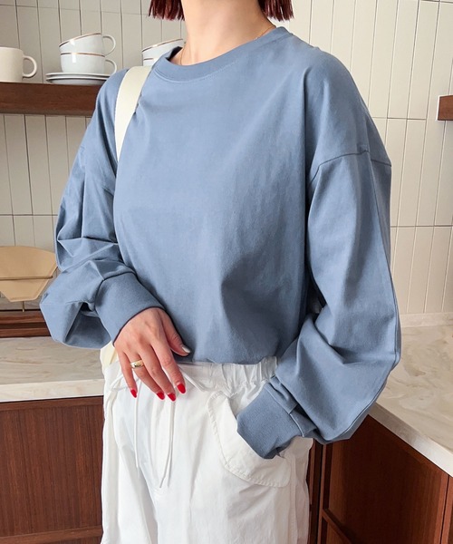 andme(アンドミー)の「タックボリューム袖長袖Tシャツ(Tシャツ/カットソー・レディース・ブラック/ホワイト×ブラック/ブラウン/ベージュ系その他/ブルーグレー/スミクロ/オフホワイト・M)」の15枚目の写真