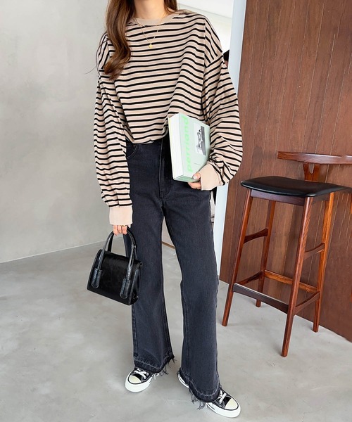 andme(アンドミー)の「タックボリューム袖長袖Tシャツ(Tシャツ/カットソー・レディース・ブラック/ホワイト×ブラック/ブラウン/ベージュ系その他/ブルーグレー/スミクロ/オフホワイト・M)」の20枚目の写真