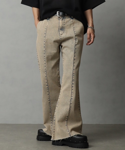 welise（ウェライズ）の「【welise/ウェライズ】13ozハイグレードデニム ダメージヘム ビューティフルフィットフレアパンツ/デニムパンツ ベルボトム（デニムパンツ・メンズ・ケミカルウォッシュ/ブラック系その他/ブラック×ブルー/ブラック/グレー/ブラック系その他2/ダークブラック/ライトインディゴブルー/ベージュ・L/M/S）」の7枚目の写真