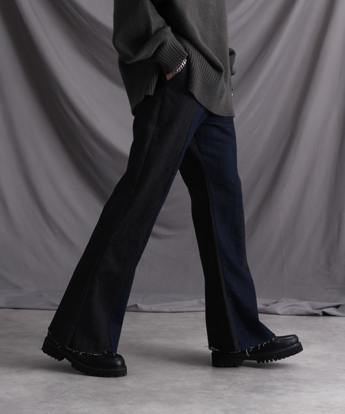 welise（ウェライズ）の「【welise/ウェライズ】13ozハイグレードデニム ダメージヘム ビューティフルフィットフレアパンツ/デニムパンツ ベルボトム（デニムパンツ・メンズ・ケミカルウォッシュ/ブラック系その他/ブラック×ブルー/ブラック/グレー/ブラック系その他2/ダークブラック/ライトインディゴブルー/ベージュ・L/M/S）」の12枚目の写真