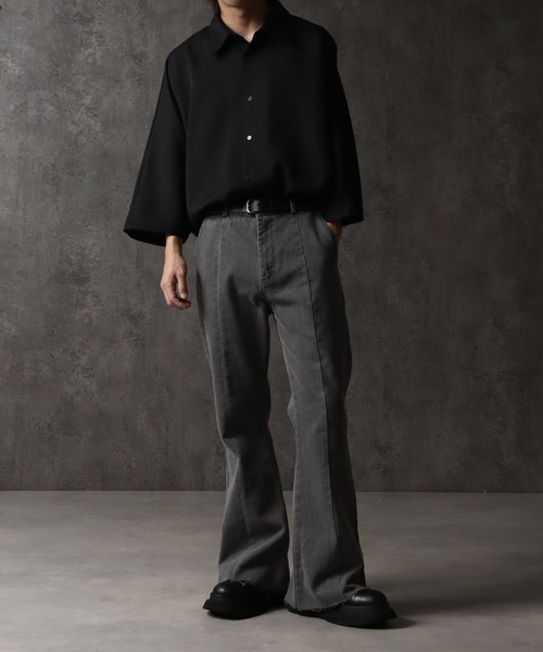 welise（ウェライズ）の「【welise/ウェライズ】13ozハイグレードデニム ダメージヘム ビューティフルフィットフレアパンツ/デニムパンツ ベルボトム（デニムパンツ・メンズ・ケミカルウォッシュ/ブラック系その他/ブラック×ブルー/ブラック/グレー/ブラック系その他2/ダークブラック/ライトインディゴブルー/ベージュ・L/M/S）」の17枚目の写真