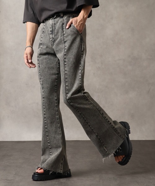 welise（ウェライズ）の「【welise/ウェライズ】13ozハイグレードデニム ダメージヘム ビューティフルフィットフレアパンツ/デニムパンツ ベルボトム（デニムパンツ・メンズ・ケミカルウォッシュ/ブラック系その他/ブラック×ブルー/ブラック/グレー/ブラック系その他2/ダークブラック/ライトインディゴブルー/ベージュ・L/M/S）」の18枚目の写真