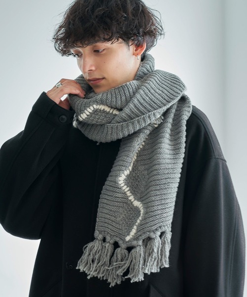 RAGEBLUE（レイジブルー）の「ハンドステッチニットマフラー（マフラー・メンズ・グレー/ホワイト/ブラック・FREE）」の10枚目の写真