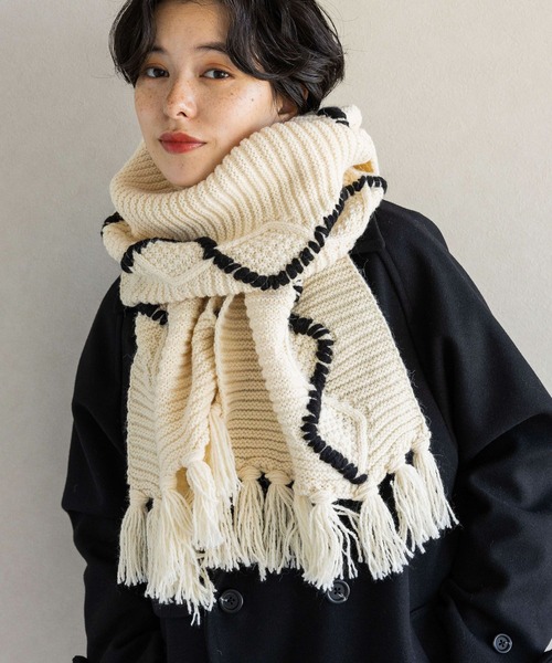 RAGEBLUE（レイジブルー）の「ハンドステッチニットマフラー（マフラー・メンズ・グレー/ホワイト/ブラック・FREE）」の5枚目の写真