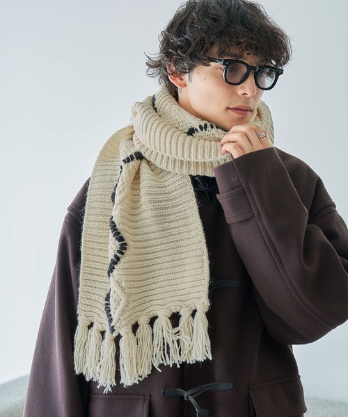 RAGEBLUE（レイジブルー）の「ハンドステッチニットマフラー（マフラー・メンズ・グレー/ホワイト/ブラック・FREE）」の6枚目の写真