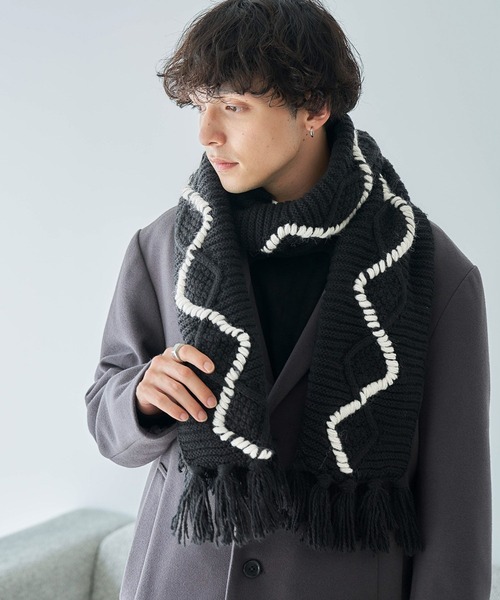 RAGEBLUE（レイジブルー）の「ハンドステッチニットマフラー（マフラー・メンズ・グレー/ホワイト/ブラック・FREE）」の7枚目の写真