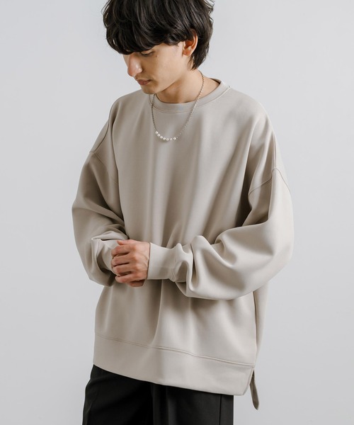 Rocky Monroe(ロッキーモンロー)の「オーバーサイズダンボールニットプルオーバー クルーネックスウェット 長袖Tシャツ(スウェット・メンズ・杢グレー/ブラック/グレイッシュベージュ/ホワイト/ブルー・XL/L/M)」の4枚目の写真