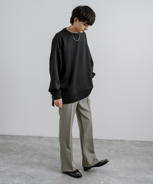 Rocky Monroe(ロッキーモンロー)の「オーバーサイズダンボールニットプルオーバー クルーネックスウェット 長袖Tシャツ(スウェット・メンズ・杢グレー/ブラック/グレイッシュベージュ/ホワイト/ブルー・XL/L/M)」の13枚目の写真