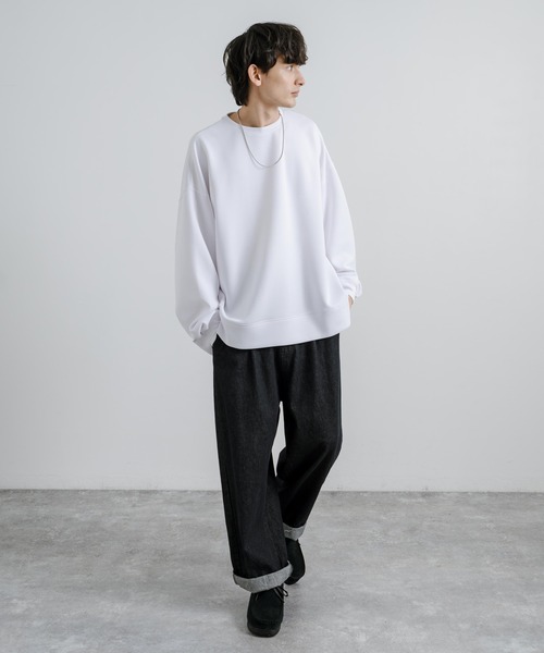 Rocky Monroe(ロッキーモンロー)の「オーバーサイズダンボールニットプルオーバー クルーネックスウェット 長袖Tシャツ(スウェット・メンズ・杢グレー/ブラック/グレイッシュベージュ/ホワイト/ブルー・XL/L/M)」の9枚目の写真