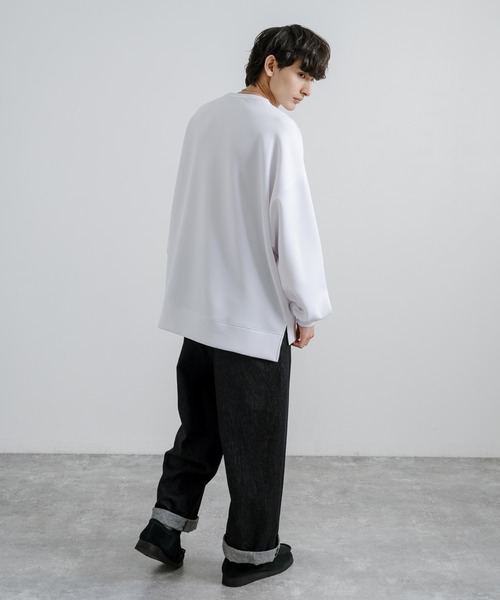 Rocky Monroe(ロッキーモンロー)の「オーバーサイズダンボールニットプルオーバー クルーネックスウェット 長袖Tシャツ(スウェット・メンズ・杢グレー/ブラック/グレイッシュベージュ/ホワイト/ブルー・XL/L/M)」の8枚目の写真