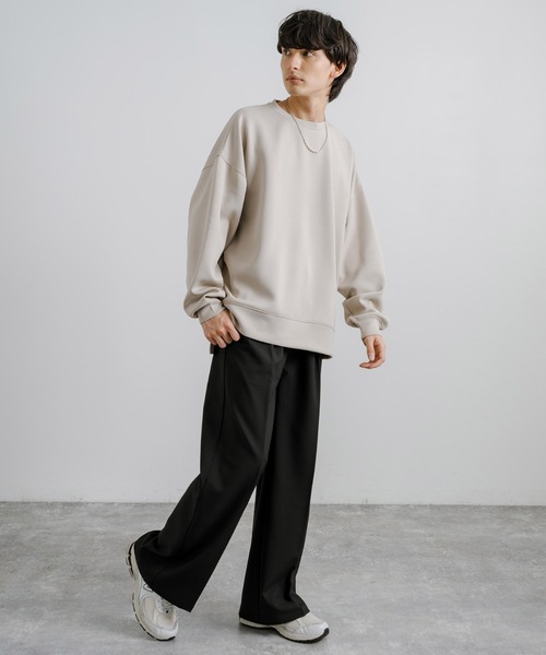 Rocky Monroe(ロッキーモンロー)の「オーバーサイズダンボールニットプルオーバー クルーネックスウェット 長袖Tシャツ(スウェット・メンズ・杢グレー/ブラック/グレイッシュベージュ/ホワイト/ブルー・XL/L/M)」の22枚目の写真