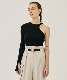 【THINGS THAT MATTER/(シングス ザット マター)】ONE SHOULDER TERECO RIB TOPS/ワンショルダーテレコリブトップス