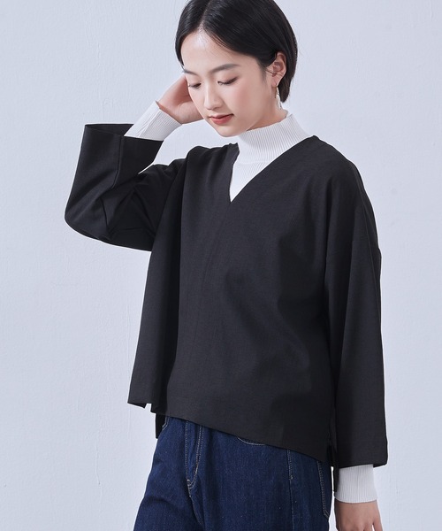 On One's Own（オンワンズオン）の「On One's Own Vネックセンターシーム長袖ミニマルシンプルトップ（その他トップス・レディース・ブラック/グレー/グリーン/マルーン・FREE）」の10枚目の写真