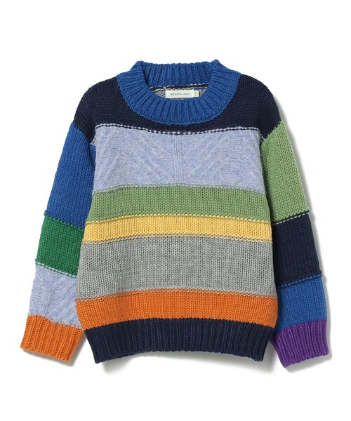 BEAMS mini（ビームスミニ）の「BEAMS mini / カラフル ボーダー ニット 23（90～150cm）（ニット/セーター・キッズ・ホワイト系その他5/ネイビー・90/100/110/120/130/140/150）」の8枚目の写真