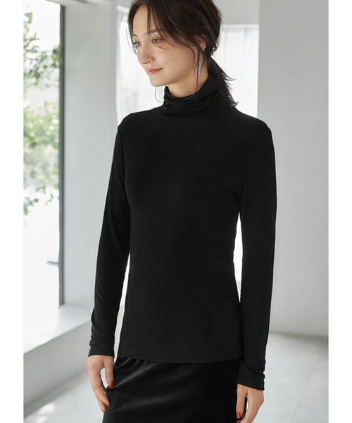 STYLE DELI（スタイルデリ）の「とろみ薄リブインナータートルトップス（Tシャツ/カットソー・レディース・チャコール/ブラック/アイボリー・FREE）」の10枚目の写真