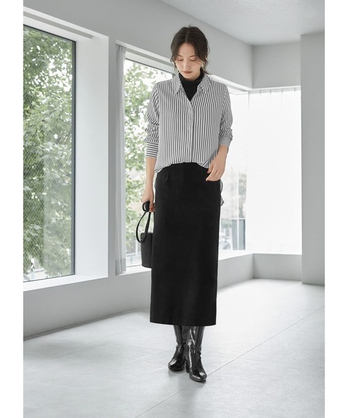 STYLE DELI（スタイルデリ）の「とろみ薄リブインナータートルトップス（Tシャツ/カットソー・レディース・チャコール/ブラック/アイボリー・FREE）」の12枚目の写真