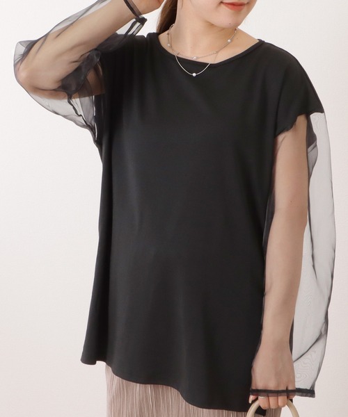 Lace Ladies(レースレディース)の「シアードッキングクルーネックプルオーバー(Tシャツ/カットソー・レディース・ホワイト/ブラック・FREE)」の3枚目の写真