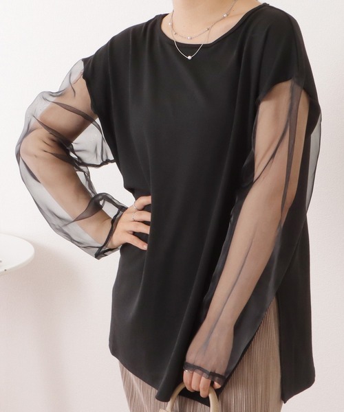 Lace Ladies(レースレディース)の「シアードッキングクルーネックプルオーバー(Tシャツ/カットソー・レディース・ホワイト/ブラック・FREE)」の5枚目の写真