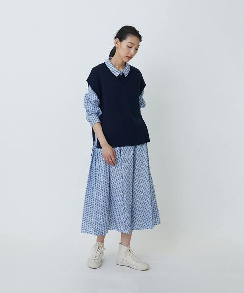 極美品＊ロワズィール リバティプリントフラットカラーブラウス 綿 長袖 洗える LOISIR（ロワズィール）の「リバティプリントフラットカラーブラウス