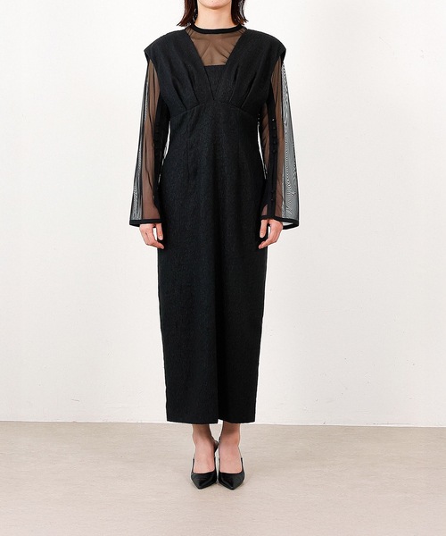 ジャガード ワンピース チュール トップス セット パーティー ドレス 結婚式 ジャガード ワンピース チュール トップス セット パーティー ドレス