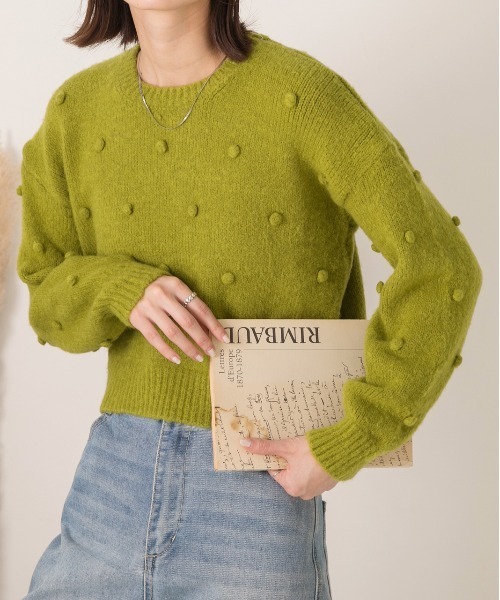 ad thie(アドティエ)の「ドット柄・クルーネック ショート丈ニット(ニット/セーター・レディース・オフホワイト/グレー/グリーン・FREE)」の3枚目の写真