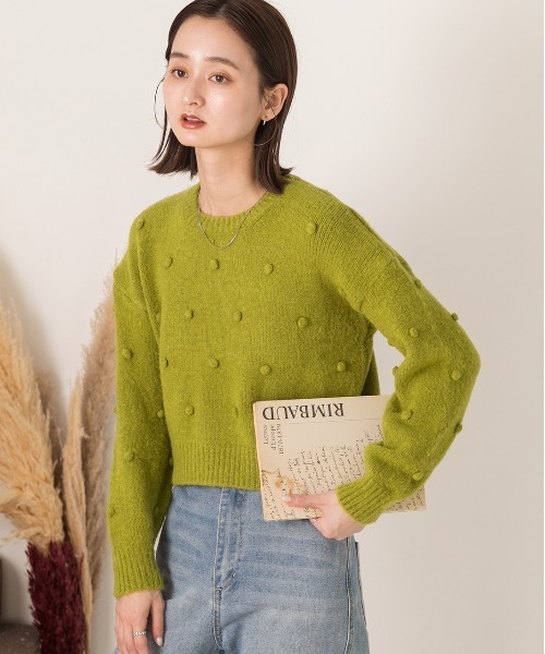 ad thie(アドティエ)の「ドット柄・クルーネック ショート丈ニット(ニット/セーター・レディース・オフホワイト/グレー/グリーン・FREE)」の17枚目の写真