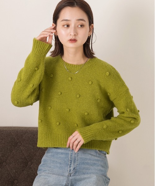 ad thie(アドティエ)の「ドット柄・クルーネック ショート丈ニット(ニット/セーター・レディース・オフホワイト/グレー/グリーン・FREE)」の18枚目の写真