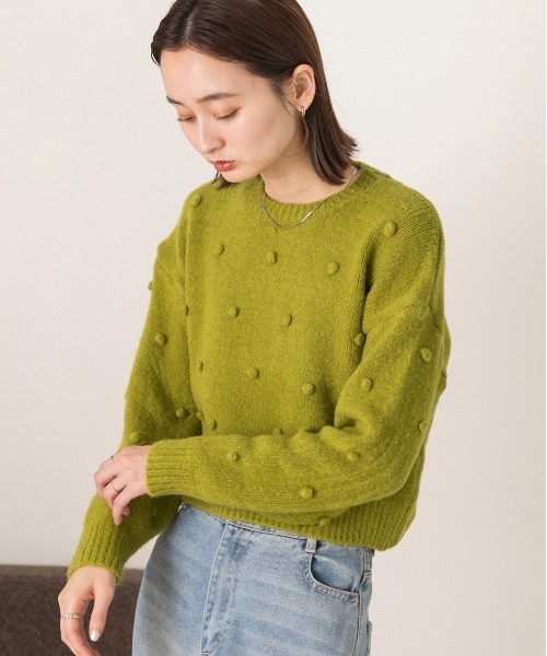 ad thie(アドティエ)の「ドット柄・クルーネック ショート丈ニット(ニット/セーター・レディース・オフホワイト/グレー/グリーン・FREE)」の19枚目の写真