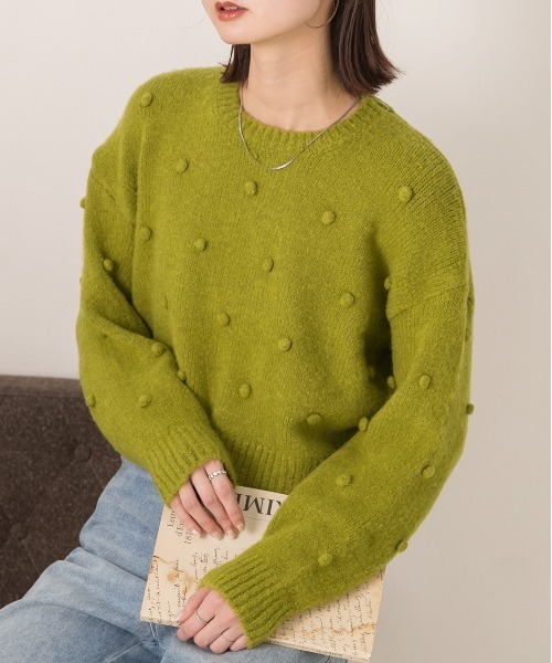 ad thie(アドティエ)の「ドット柄・クルーネック ショート丈ニット(ニット/セーター・レディース・オフホワイト/グレー/グリーン・FREE)」の20枚目の写真