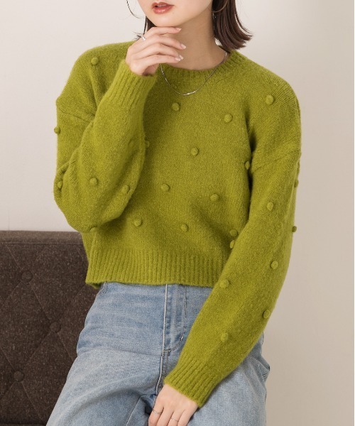 ad thie(アドティエ)の「ドット柄・クルーネック ショート丈ニット(ニット/セーター・レディース・オフホワイト/グレー/グリーン・FREE)」の21枚目の写真