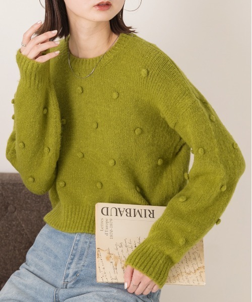 ad thie(アドティエ)の「ドット柄・クルーネック ショート丈ニット(ニット/セーター・レディース・オフホワイト/グレー/グリーン・FREE)」の22枚目の写真