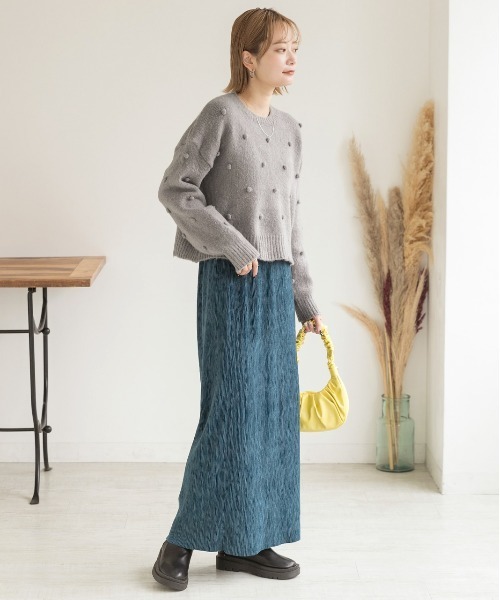 ad thie(アドティエ)の「ドット柄・クルーネック ショート丈ニット(ニット/セーター・レディース・オフホワイト/グレー/グリーン・FREE)」の9枚目の写真